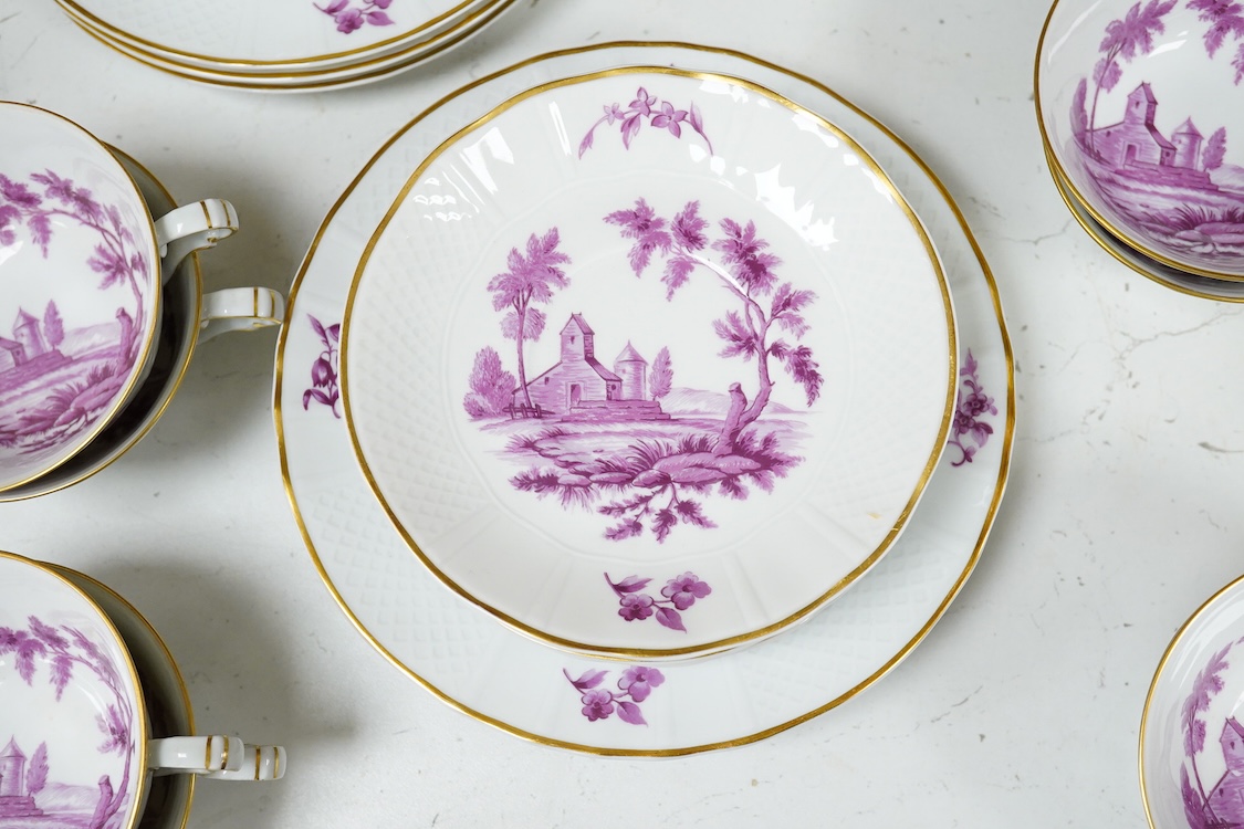 A Limoges Vincennes porcelain tea set to include milk jug, cups and saucers and teapot